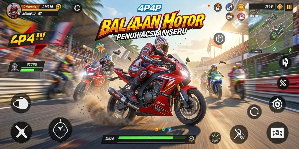 Gameplay seru dengan balapan motor yang mendebarkan.