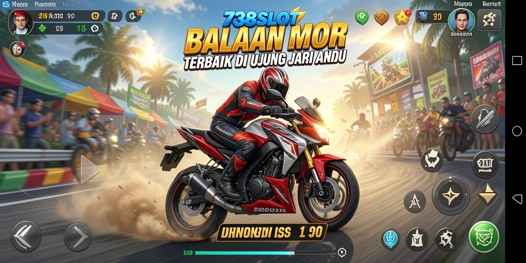Screenshot gameplay menunjukkan aksi balapan motor yang mendebarkan.