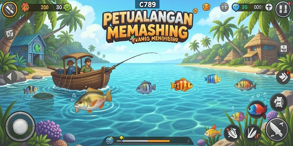 Screenshot C789 menampilkan gameplay memancing yang realistis dan menantang.