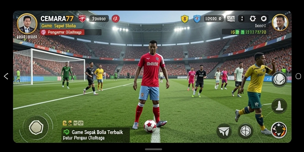 Screenshot CEMARA77 menampilkan aksi mendebarkan dalam pertandingan sepak bola.