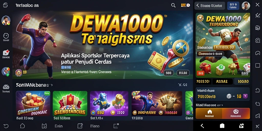 Tampilan utama DEWA1000 dengan berbagai pilihan taruhan olahraga.