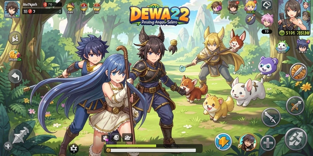Screenshot gameplay DEWA22 menampilkan aksi seru karakter anime.