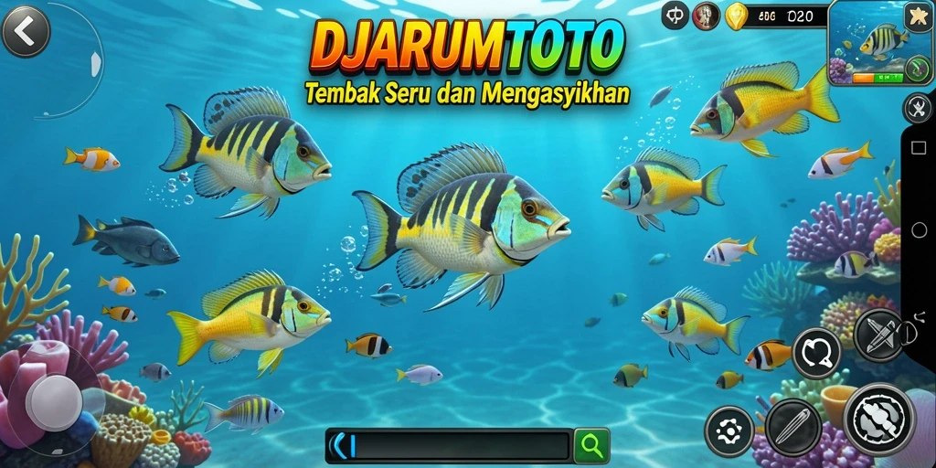 Tampilan gameplay <strong>DJARUMTOTO</strong> yang menarik dengan berbagai ikan yang bisa ditembak.