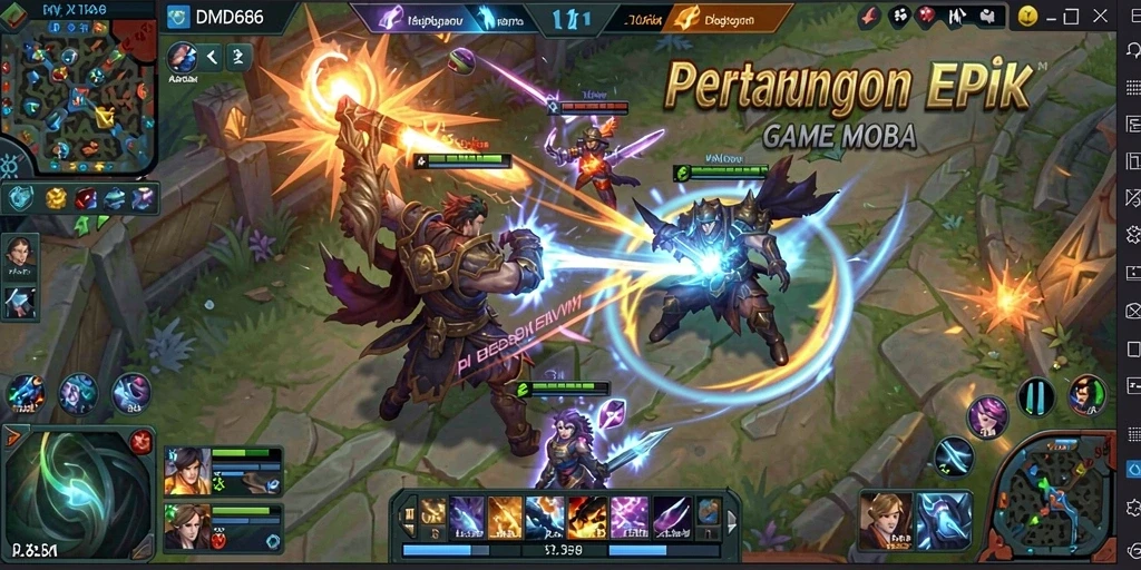 Gameplay DMD686 menampilkan pertarungan seru antar tim MOBA.
