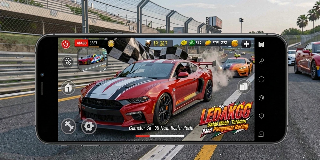 Gameplay LEDAKGG yang mendebarkan dengan aksi balap mobil.