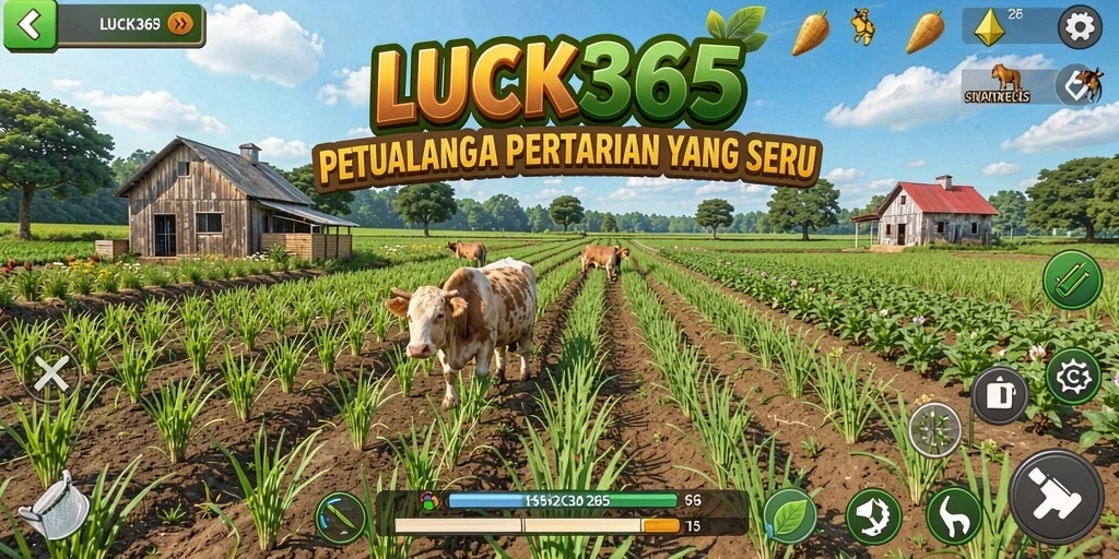 Screenshot LUCK365 menampilkan aktivitas bertani yang menyenangkan.