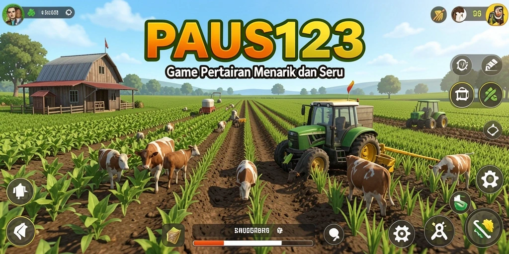 Tampilan gameplay seru dalam PAUS123 yang menggambarkan kegiatan bertani.