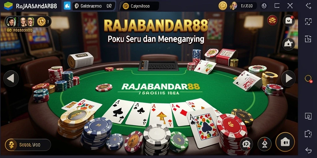 Tampilan gameplay seru dari RAJABANDAR88 saat pemain beraksi di meja poker.