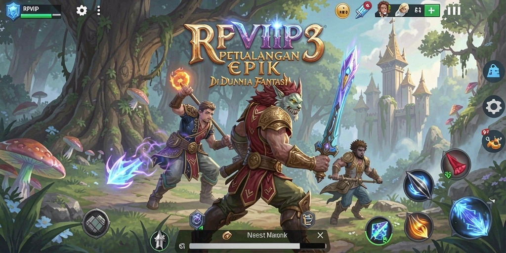 Tampilan gameplay RPVIP3 dengan pertempuran seru dan eksplorasi dunia.