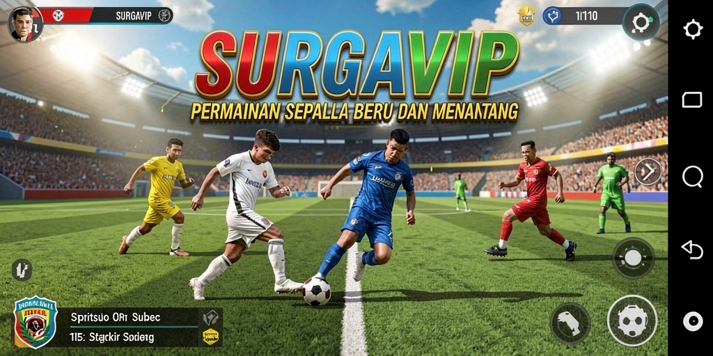Tampilan gameplay seru dalam SURGAVIP dengan aksi sepak bola yang mendebarkan.