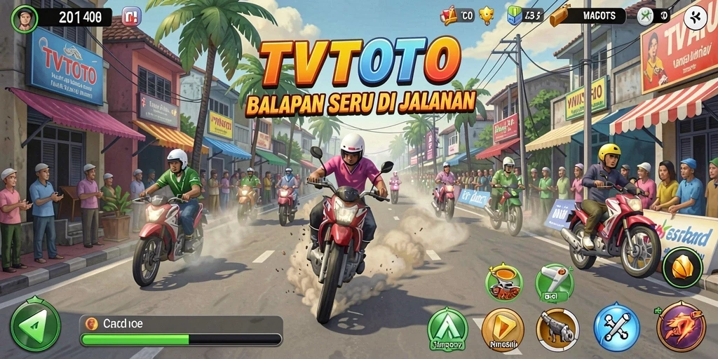 Screenshot gameplay <strong>TVTOTO</strong> menampilkan aksi balapan yang mendebarkan dan mobil yang memukau.