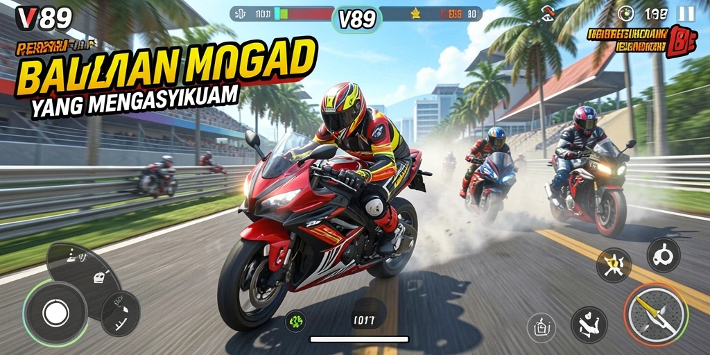 Tampilan gameplay seru dengan balapan motor yang cepat.